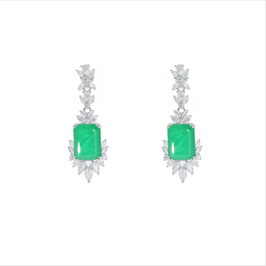 Jiaboli green snowflake gemstone ring Mansin plated 18K gold Malachite green water drop zircon Earrings