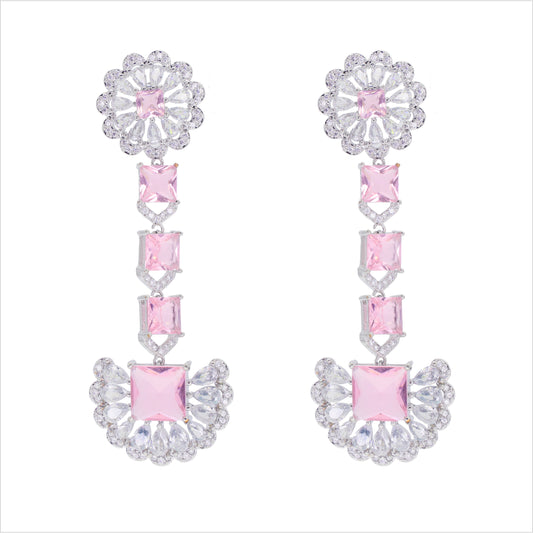 Victoria Water Drop Fan Gemstone Earrings Antique Morgan Pink Petal Zircon Earrings